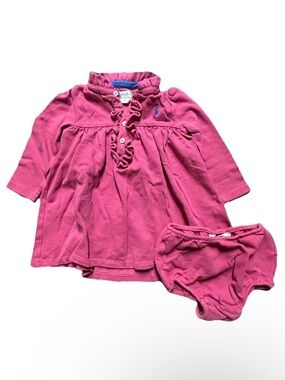 Baby Girl Pink Ralph Lauren Long Sleeve Dress Diaper Cover Size 6 Months